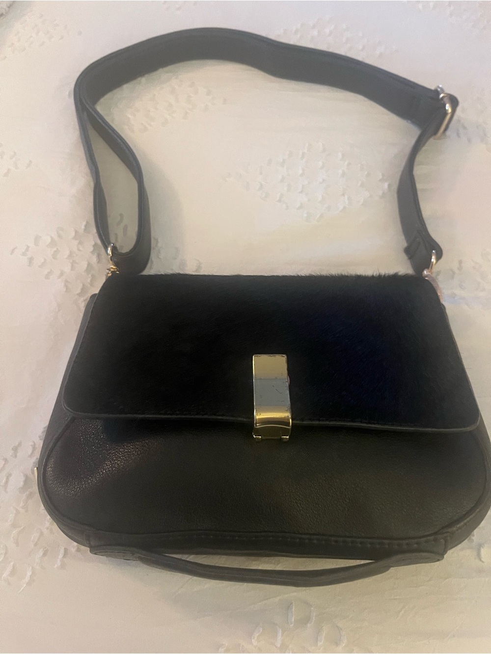 IIIBeCa by Joy Gryson black leather calf hair crossbody bag